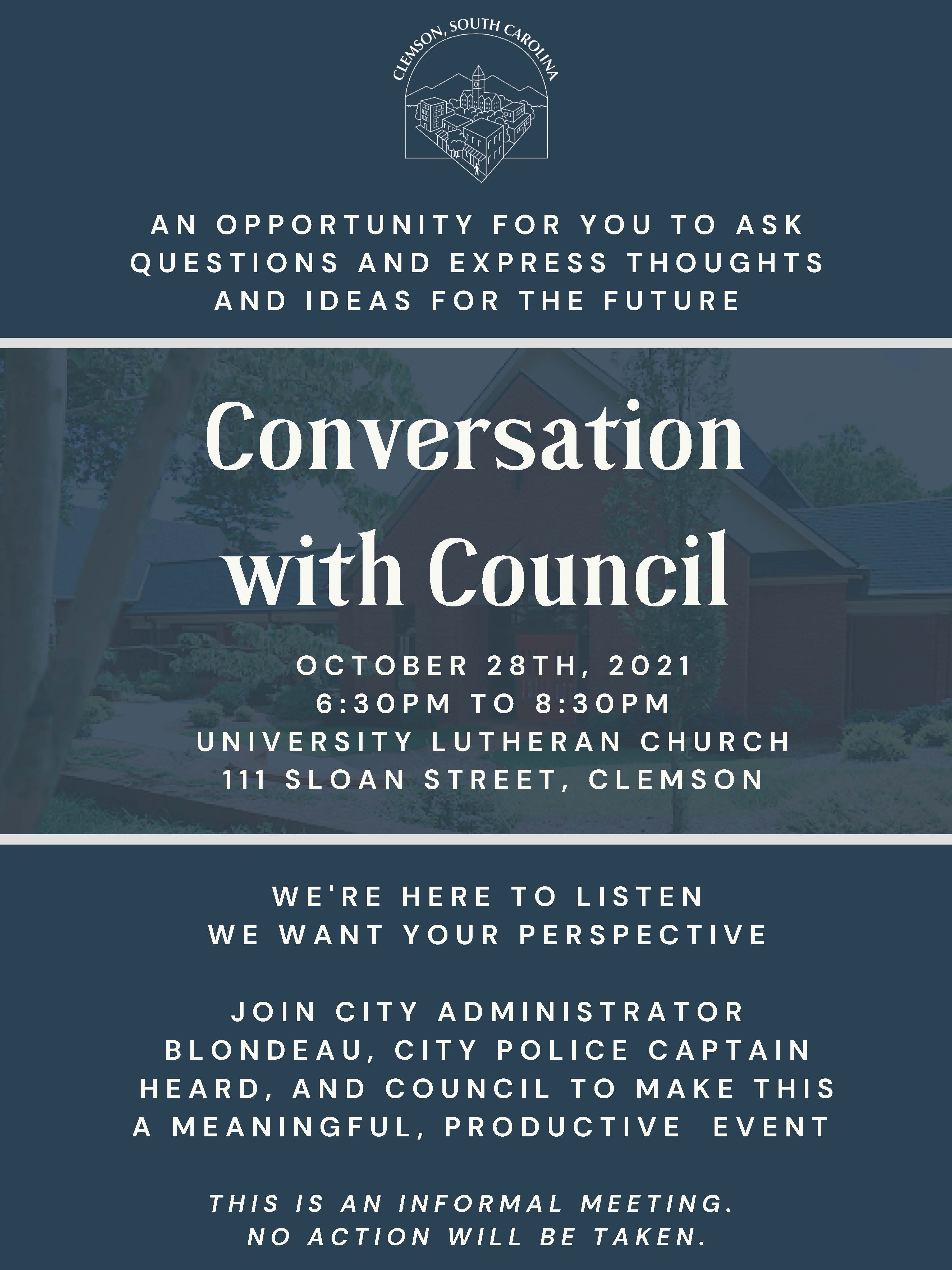 October 28 Conversations with Council at University Lutheran Church